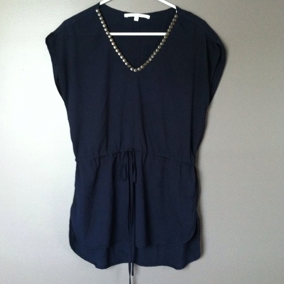 RESERVED***Navy tie waist chiffon top