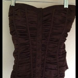 Brown satin ruched corset tube top
