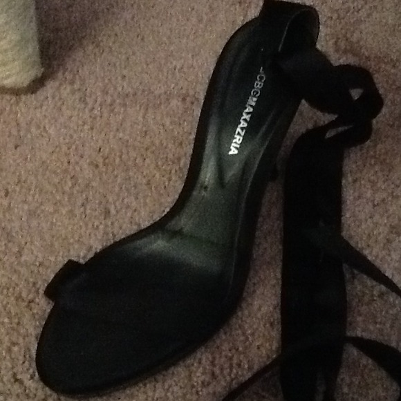 Black satin lace up BCBG heels.