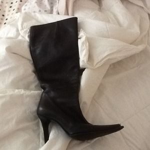 Black leather knee high boots