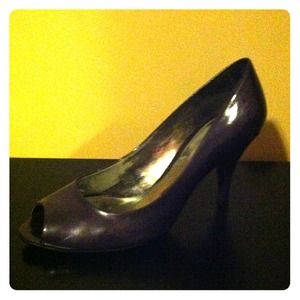 Purple peep toe pumps