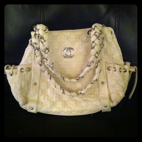 Chanel inspired white stitch purse