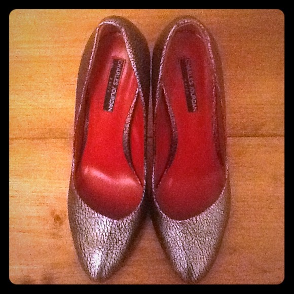 Charles Jourdan silver crackle stiletto heels