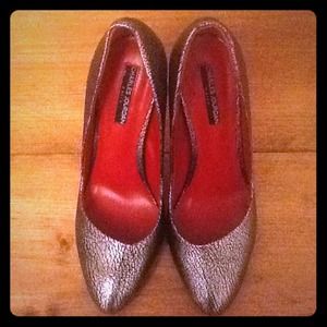 Charles Jourdan silver crackle stiletto heels