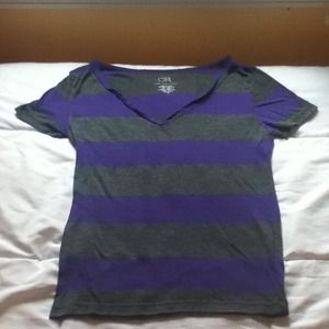 Striped purple and grey v neck