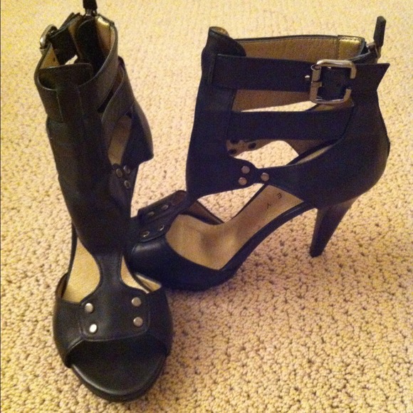 SOLD Black Leather Sandal Heels