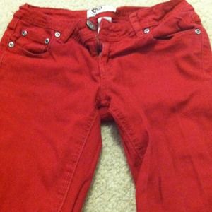 Red skinny jeans