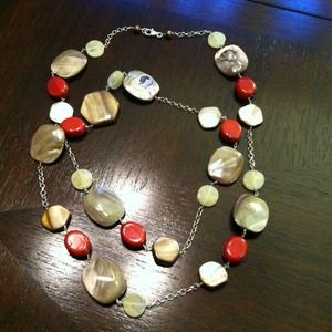 Beautiful Long Red & Tan Stone necklace