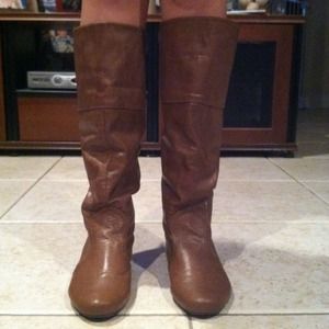 brown faux leather boots