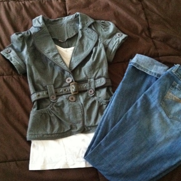 Olive green sleeveless jacket.