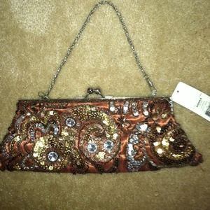 NWT Brown Glitzy Satin Clutch Bag