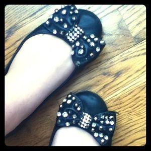 Black Bedazzled Bow Flats