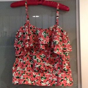 Pink flower ruffled tank top