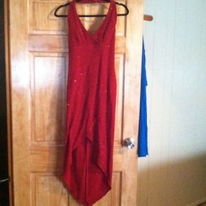 Sparkly red halter dress