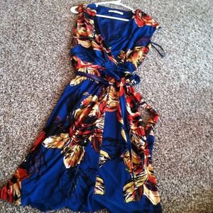 Blue flowery wrap dress