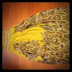 Green printed strapless maxi dress