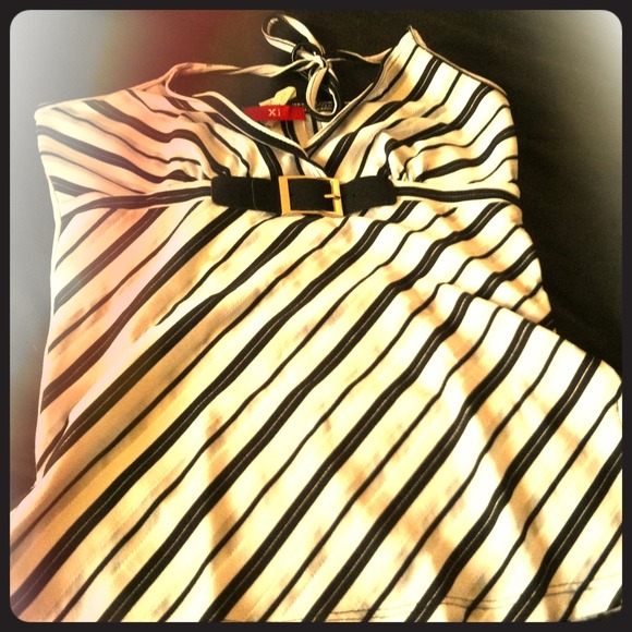 Black and white belted halter top