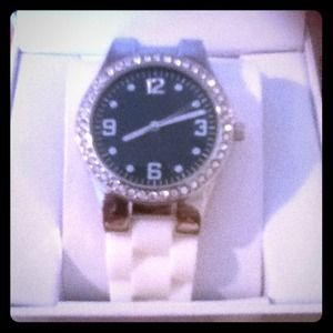 White band black face watch