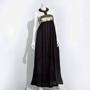 Halter sequin maxi dress with collar detailing