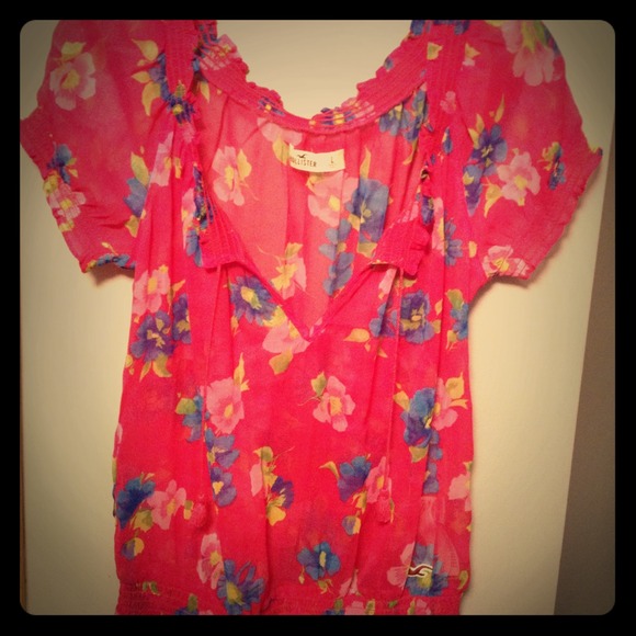 Pink Flower Hollister Blouse top (: