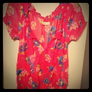 Pink Flower Hollister Blouse top (: