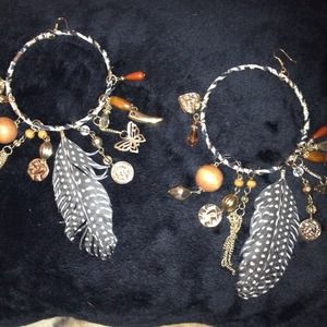 Large hoop with feather earrings