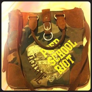 Juicy Couture: Army print & brown leather bag(obo)