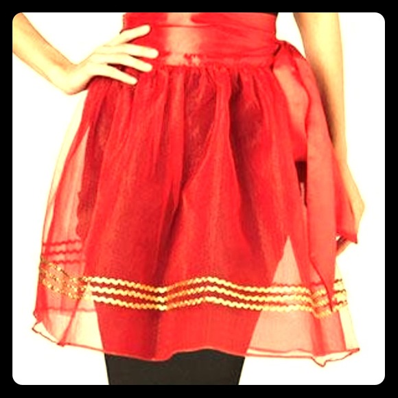 Red sheer apron with gold ric rac - Picture 1 of 1