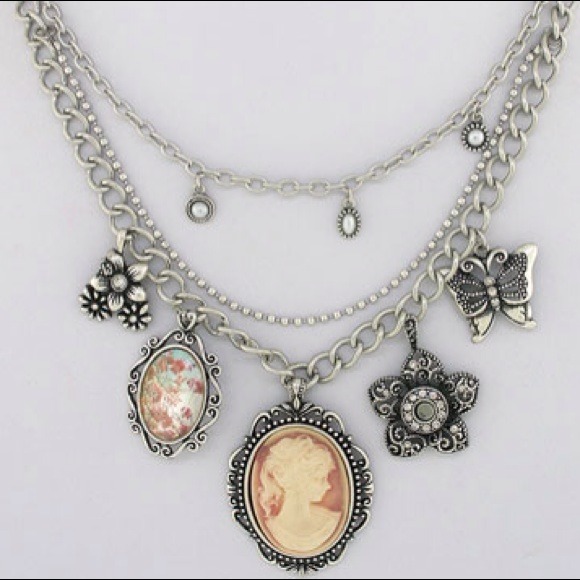 Lovely cameo locket multistrand necklace