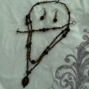 Double strand necklace set; bronze and brown