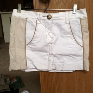 White and tan Bebe skirt