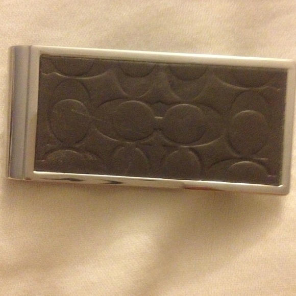 Authentic coach money clip, brn leather on silver