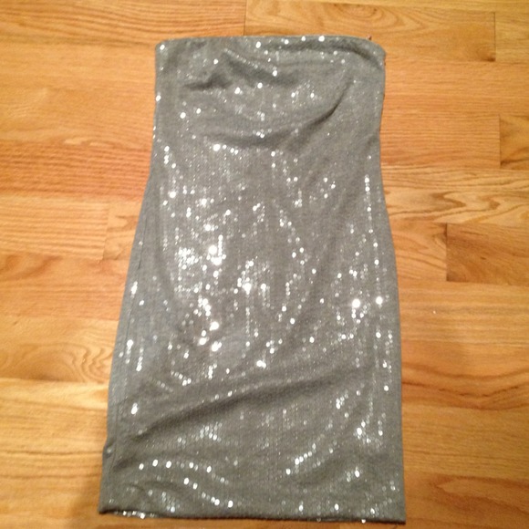 Grey Strapless Sequin Mini Dress