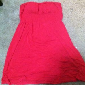 A red tube top dress