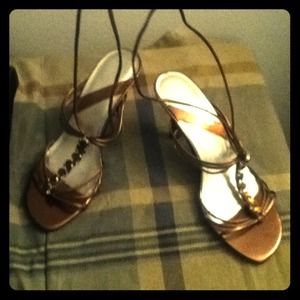 Bronze ankle wrap heels