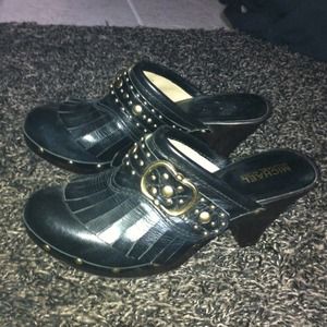 Michael Kors black leather clogs