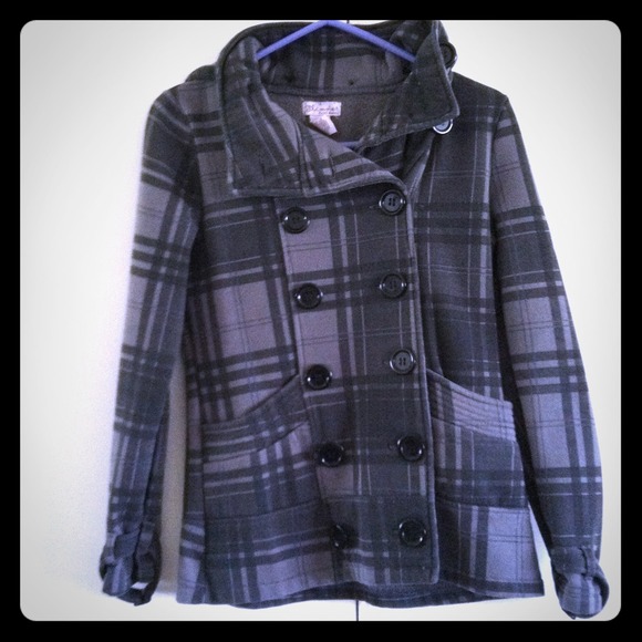 Black and gray plaid coat