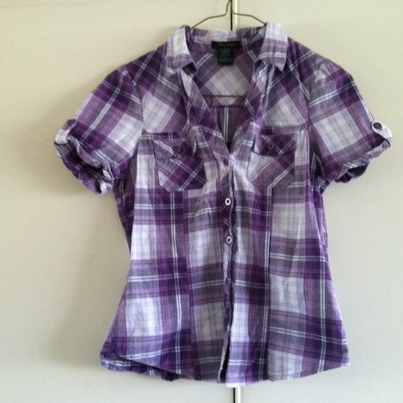 Purple and white plaid top