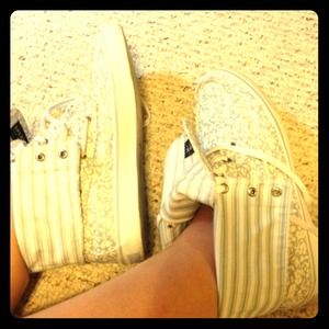 Blue flower print and striped sperry topsiders