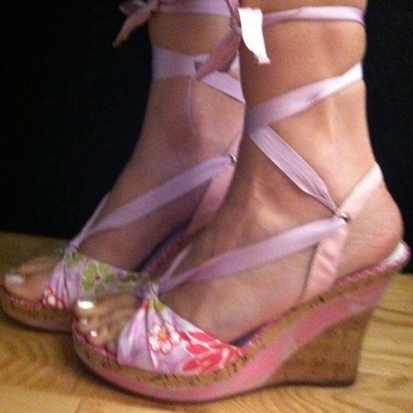 Coach pink, floral, and cork wedges!
