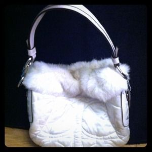 ❗Authentic Coach white purse with real rabbit fur.