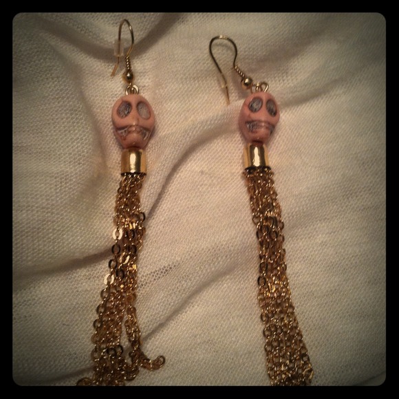 Pink skull dangle earrings
