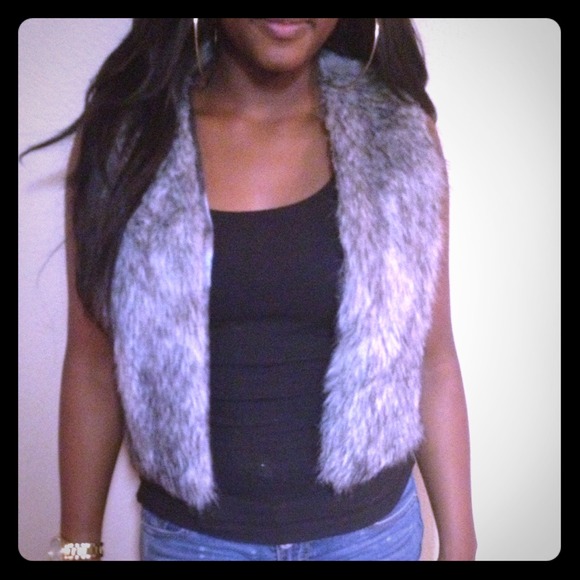 Grey faux fur vest