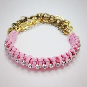 Pink rhinestone cobra bracelet with mixed chains