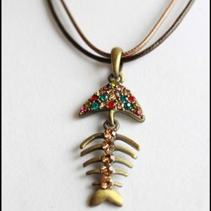 Multi-colored fish-bone necklace