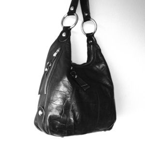 B.Makowsky Black Leather Croc Huge Handbag