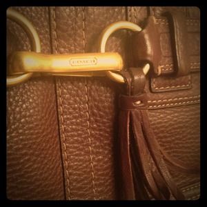 Brown pebbled leather handbag