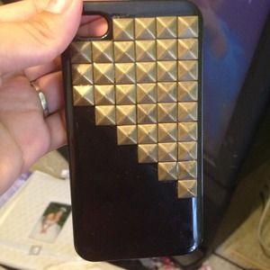 Shiny black, brass studded iPhone 4/4s case