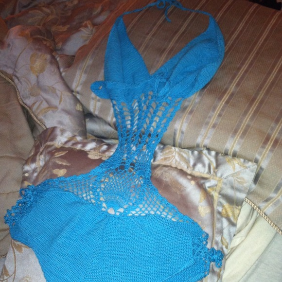 Ocean Blue Handmade Crocheted Monokini - Picture 3 of 3