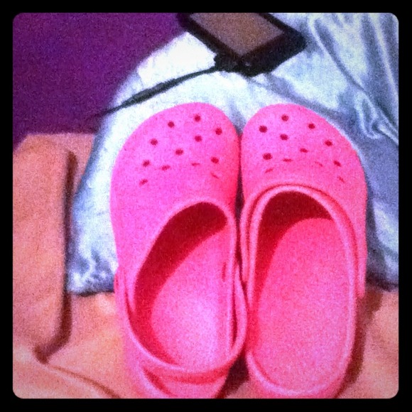 Pink croc style shoes And the green ones